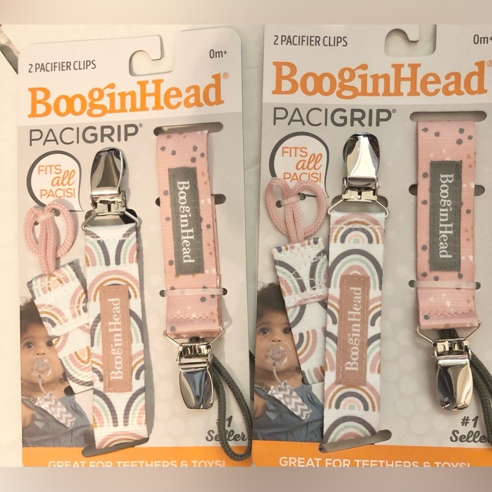 4pack BooginHead Pacifier Clip Pacifier Holder PaciGrip Pink Rainbows new‎